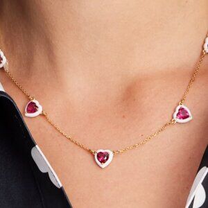 NWT New Kate Spade Sweetheart Heart Gold Station Necklace Red Pink Valentine